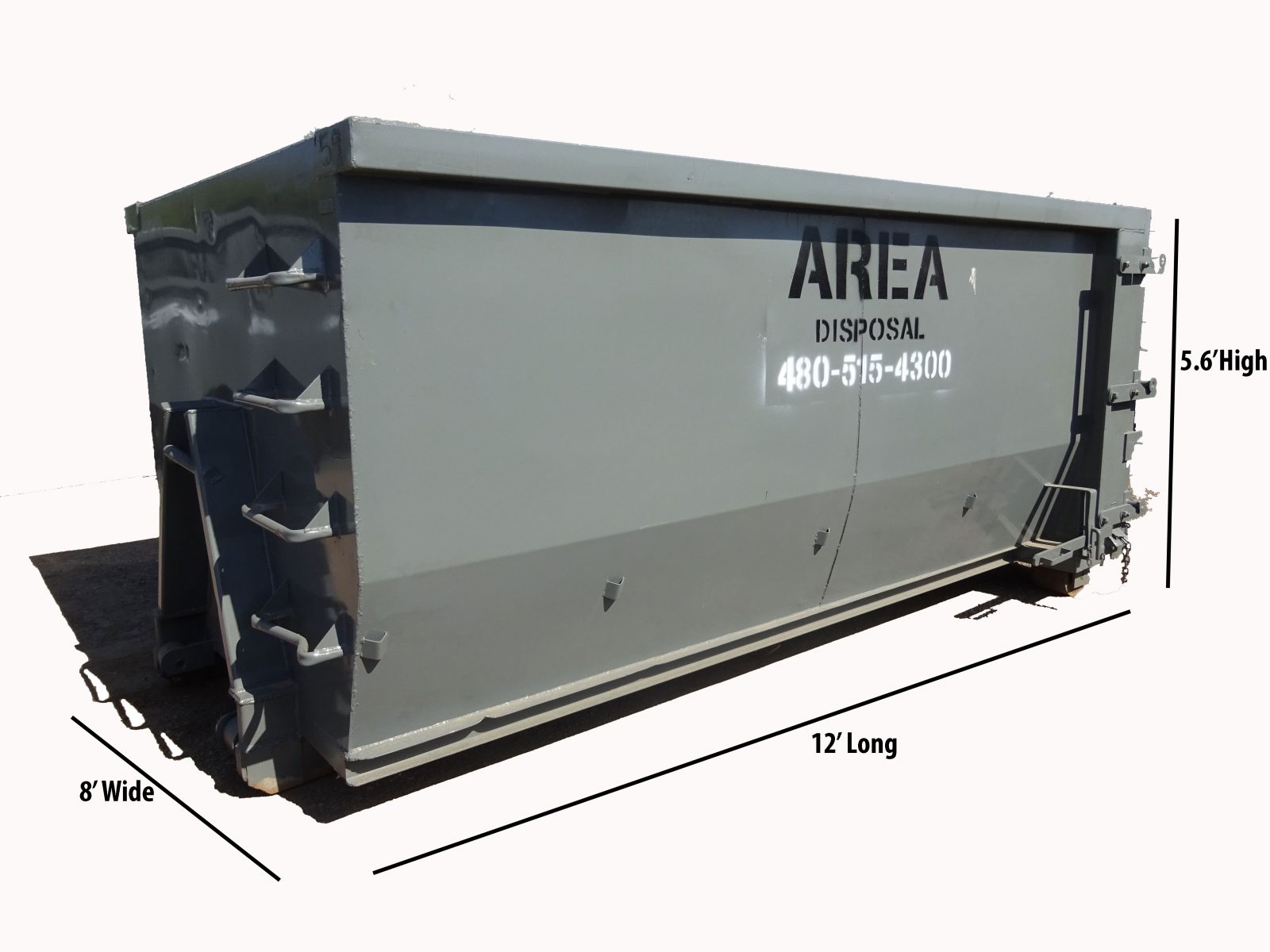 Area Disposal 15-yard roll-off dumpster rental with hinged door